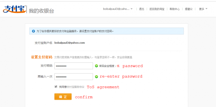 alipay english password 2