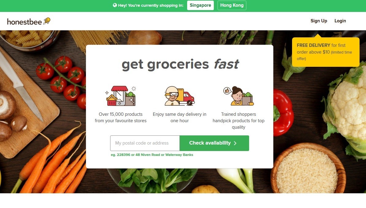 honestbee screenshot homepage